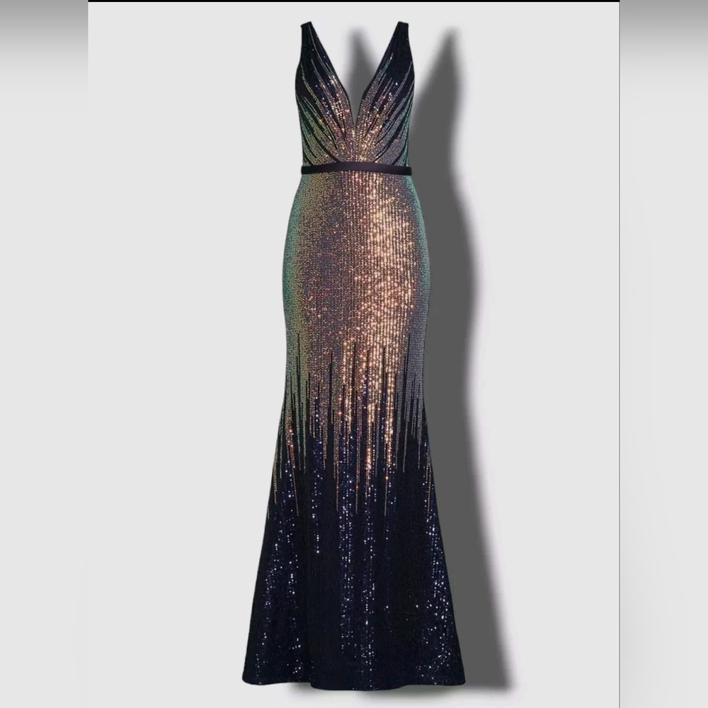 Basix Ombre Green Sequin Gown
